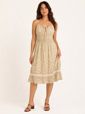 Fiori Di Zucca Women's Floral Milkmaid Tie Spaghetti Strap Silk Sun Dress Size 6
